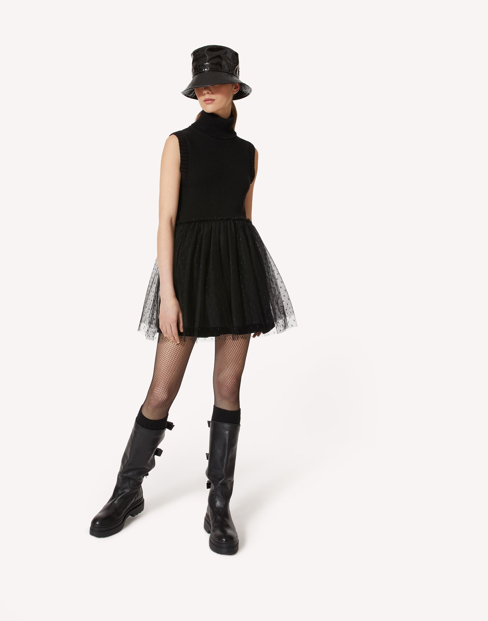 Red Valentino Mesh Tulle Knitted Pullover In Black