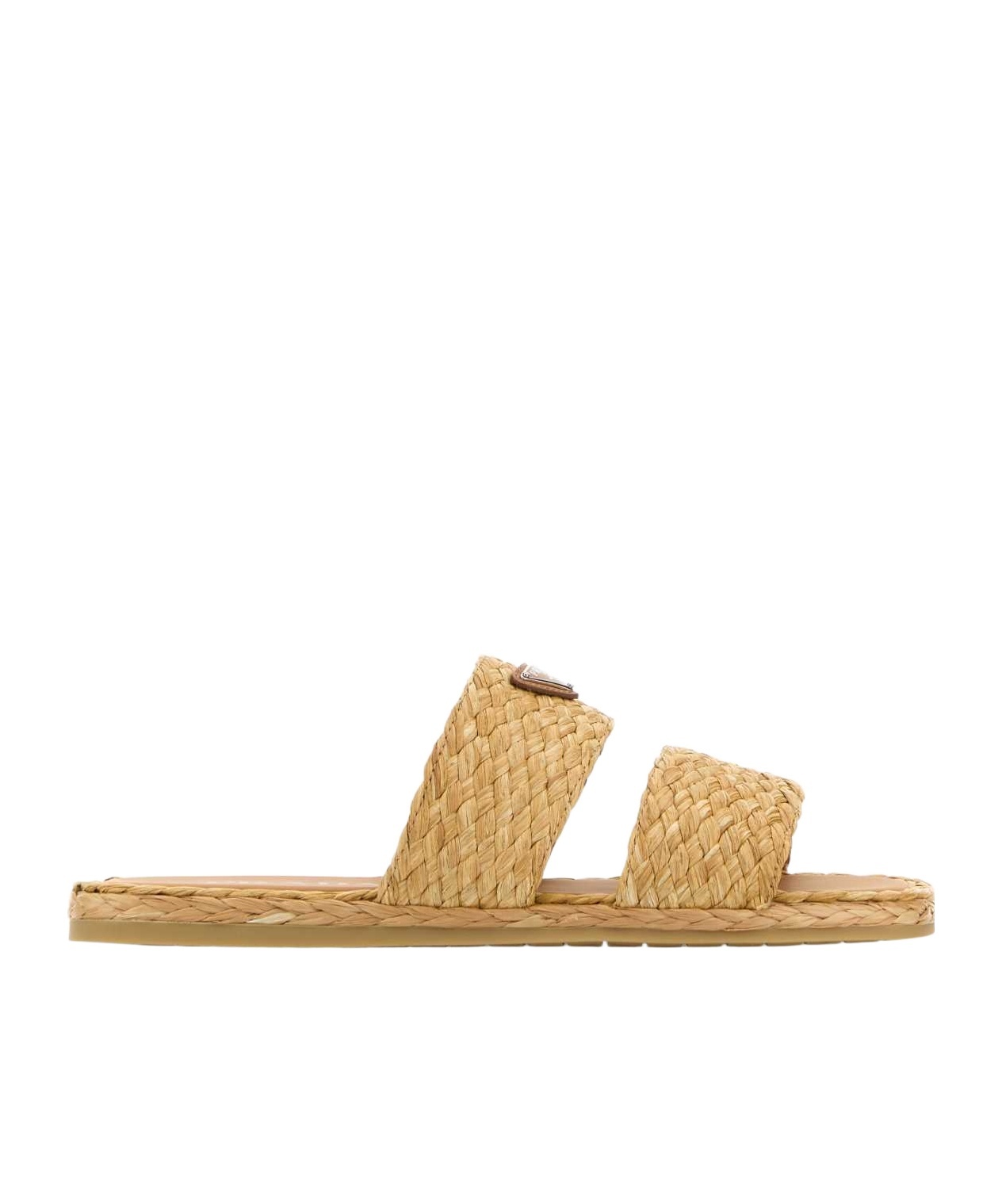 Prada Woven Double Strap Flat Sandals In Neutral