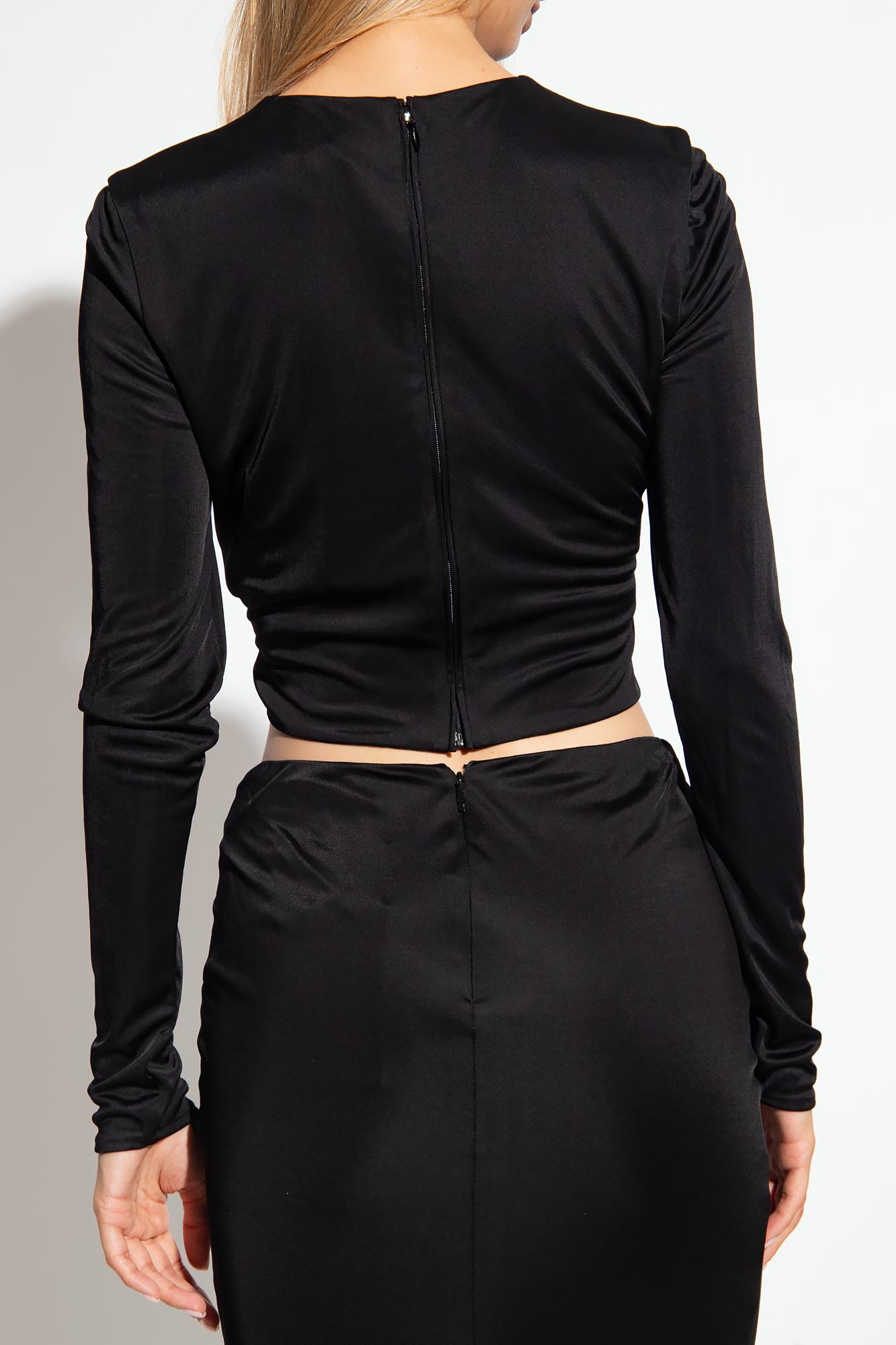 Versace X Dua Lipa Knotted Crop Top In Black