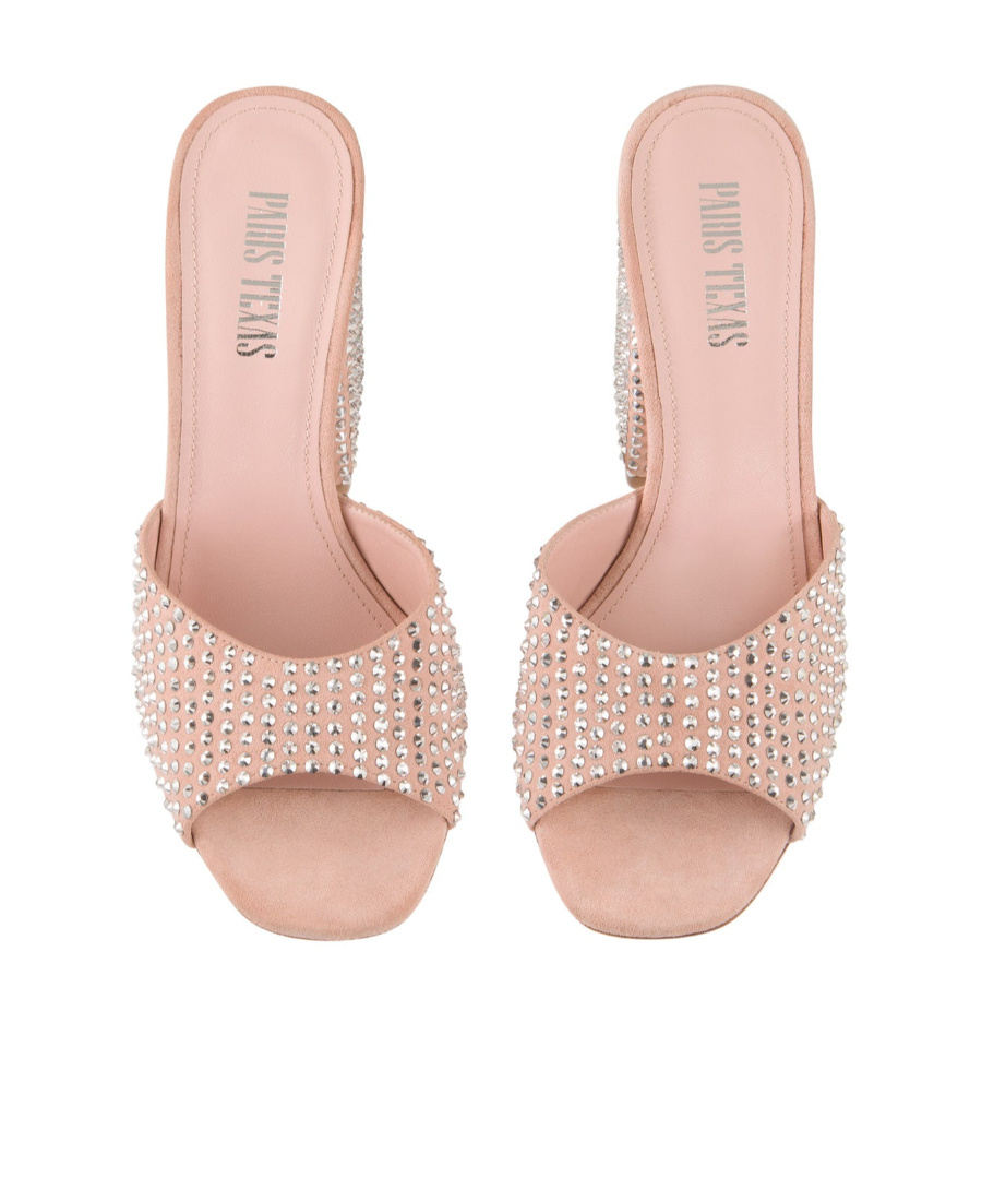 Paris Texas Mule Holly Anja Suede And Crystal Block Heel Mules In Nude