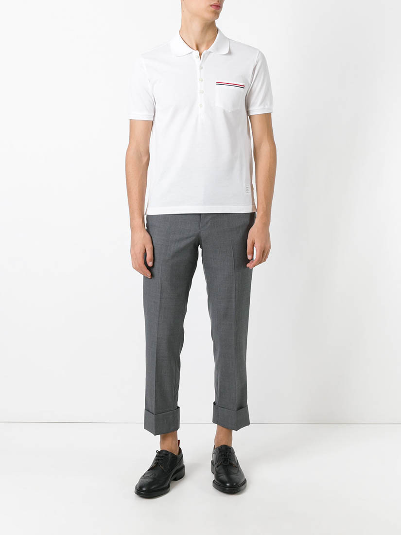 Thom Browne Cotton Polo Shirt With Ribbed Collar And Side Slits In White