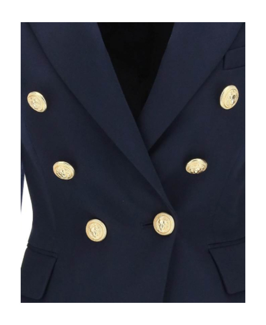 Shop Balmain Navy Blue Wool Double-breasted Jacket In Black