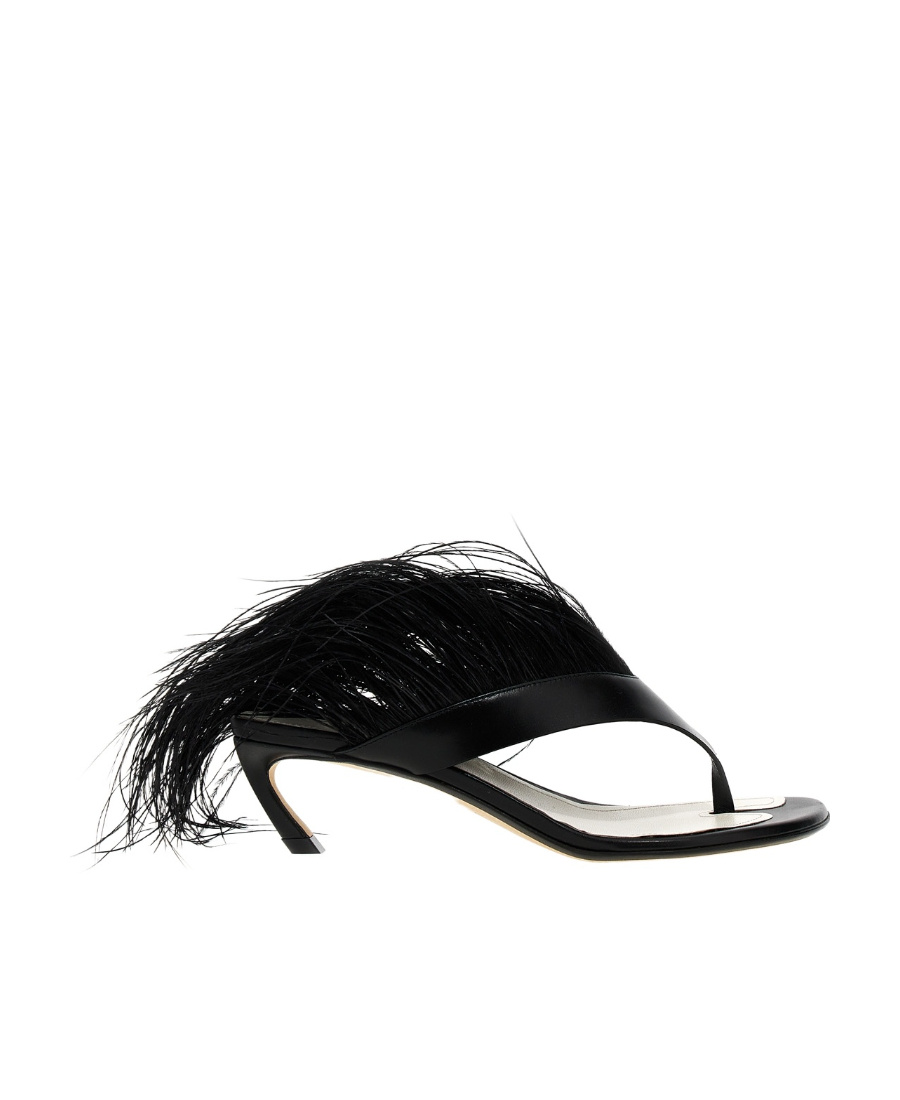 Lanvin Feather Swing 65 Leather Sandals In Black