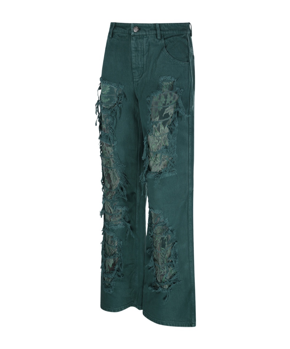 Christopher Esber Lace Jeans Featuring Distressed Finish In Green