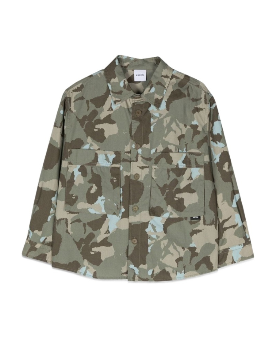 Aspesi Camouflage-print Cotton Shirt In Gray