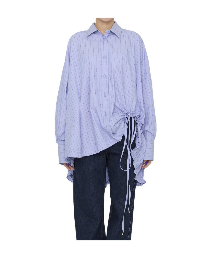 Attico Striped Drawstring-hem Asymmetric Shirt In Blue