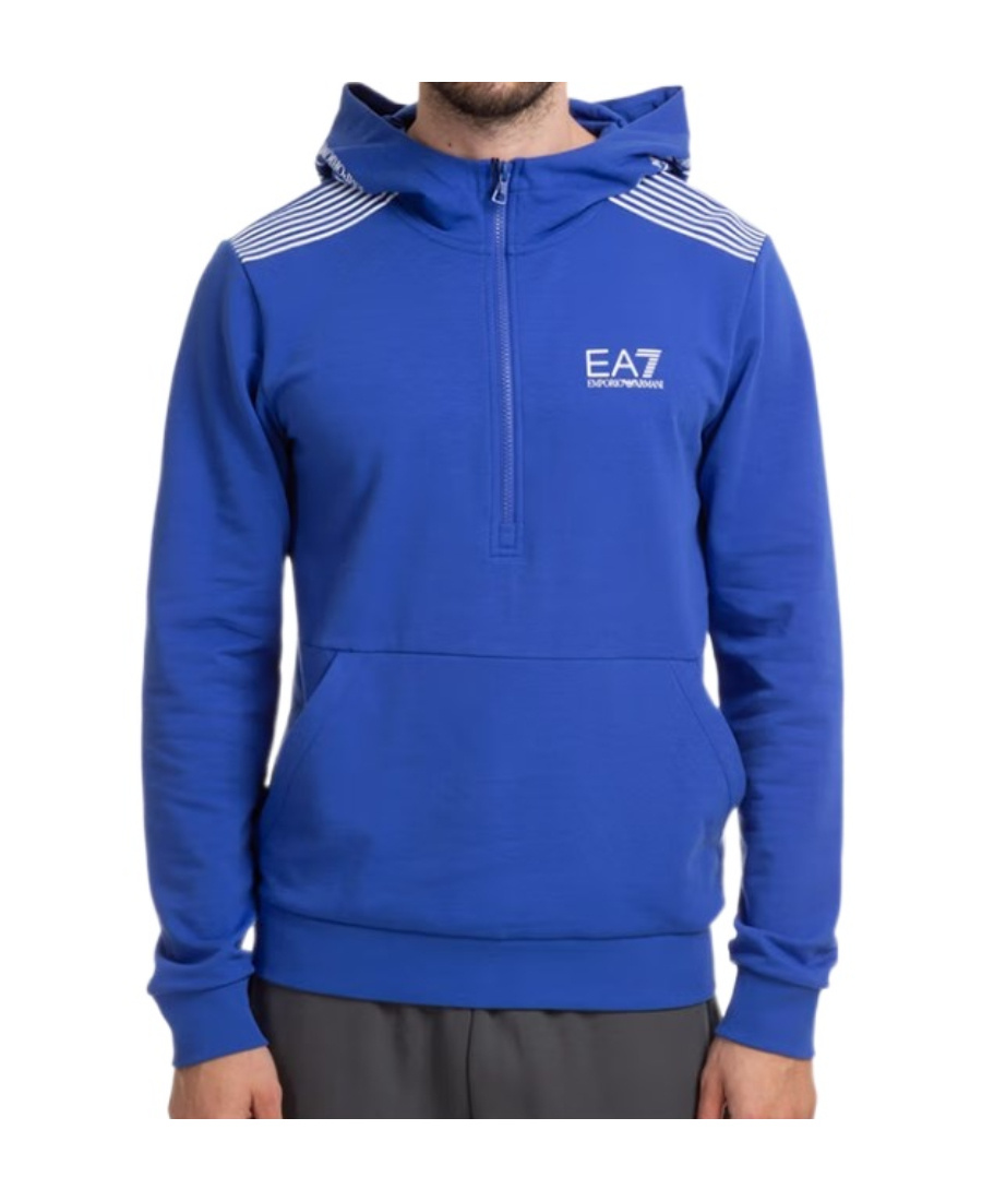 Ea7 Logo Semi-zipper Sweater In Blue