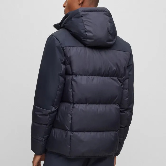 Hugo Boss Logo Hooded Down Jacket In Black