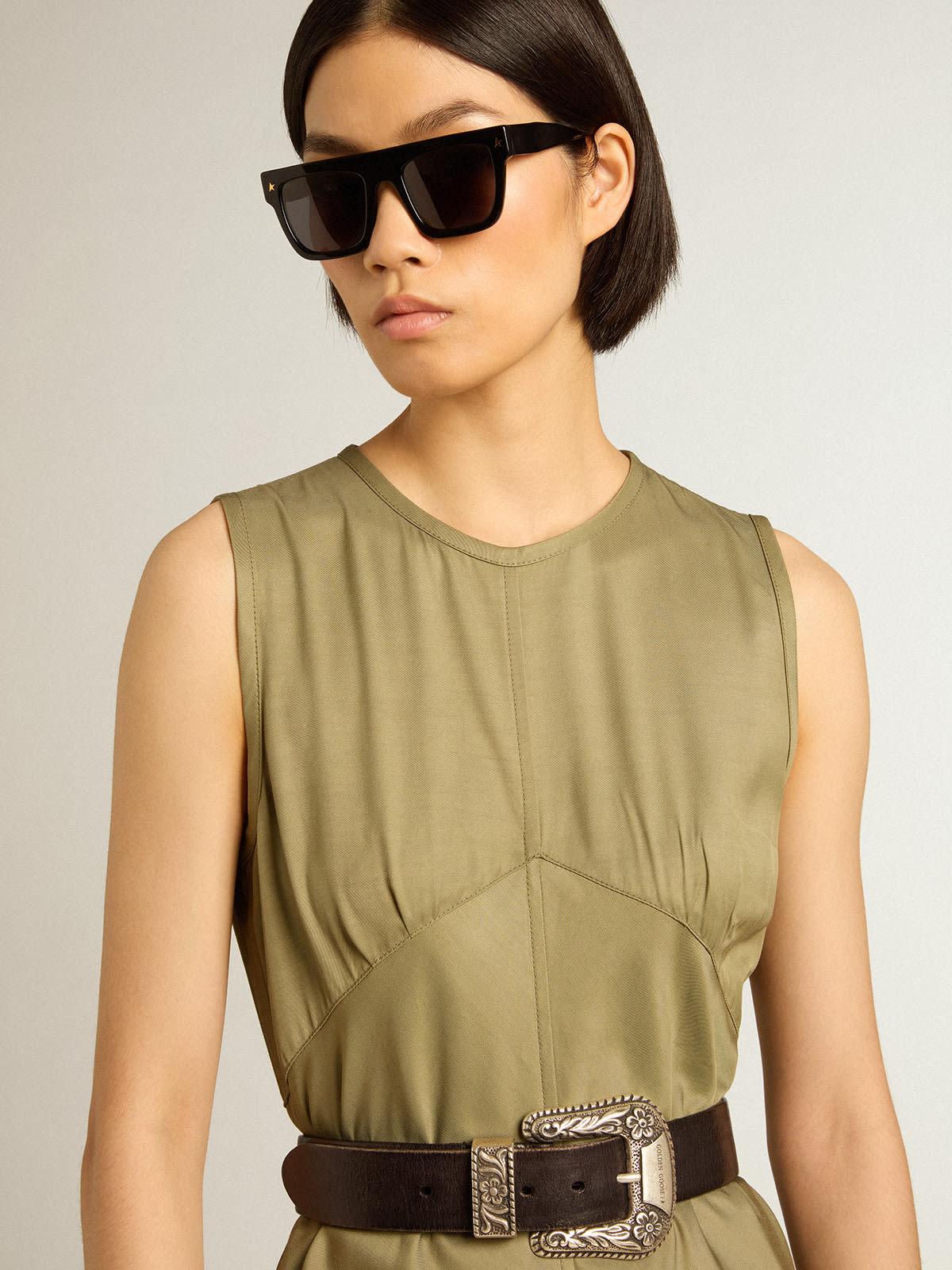 Golden Goose Journey Embellished Twill Midi Dress In Green