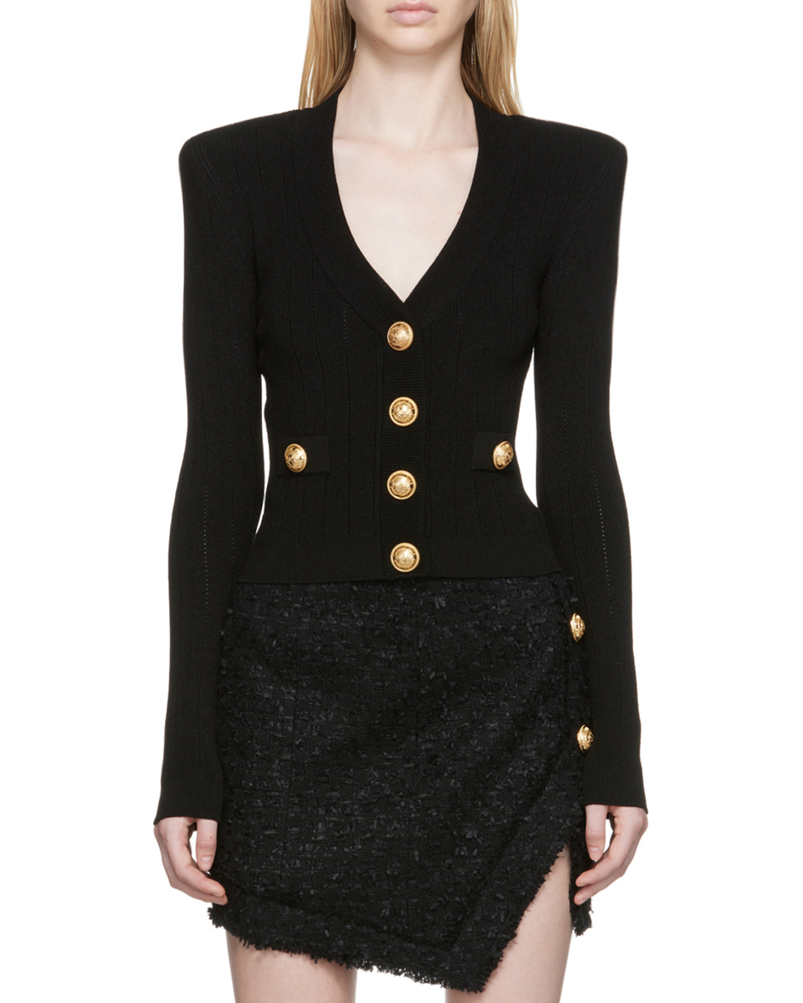 Balmain Cropped Knit Cardigan In Black
