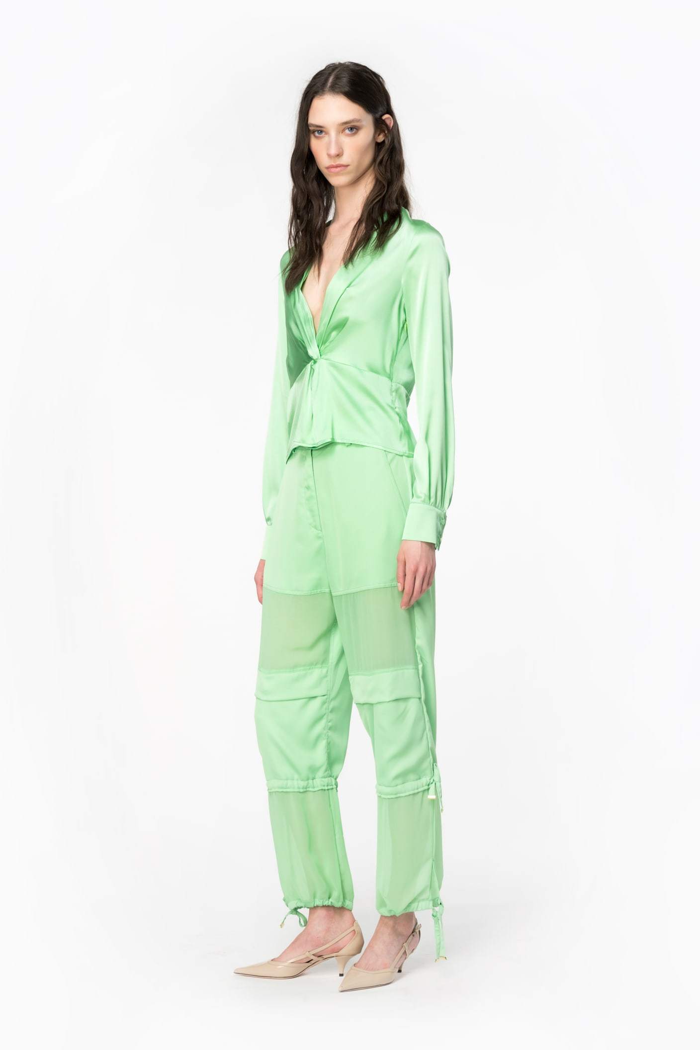 Pinko Twist-detail Silk Blouse In Green