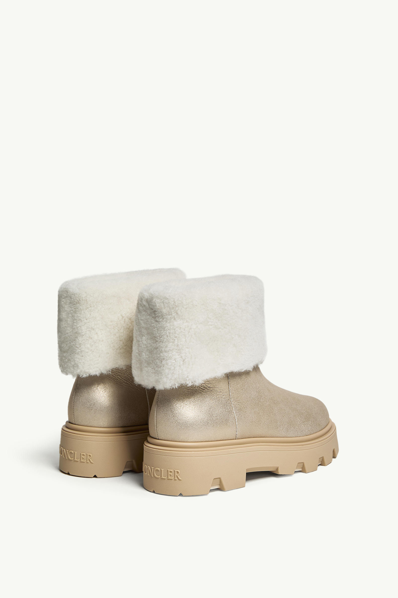 Moncler Aurea Shearling-trimmed Leather Ankle Boots In Silver