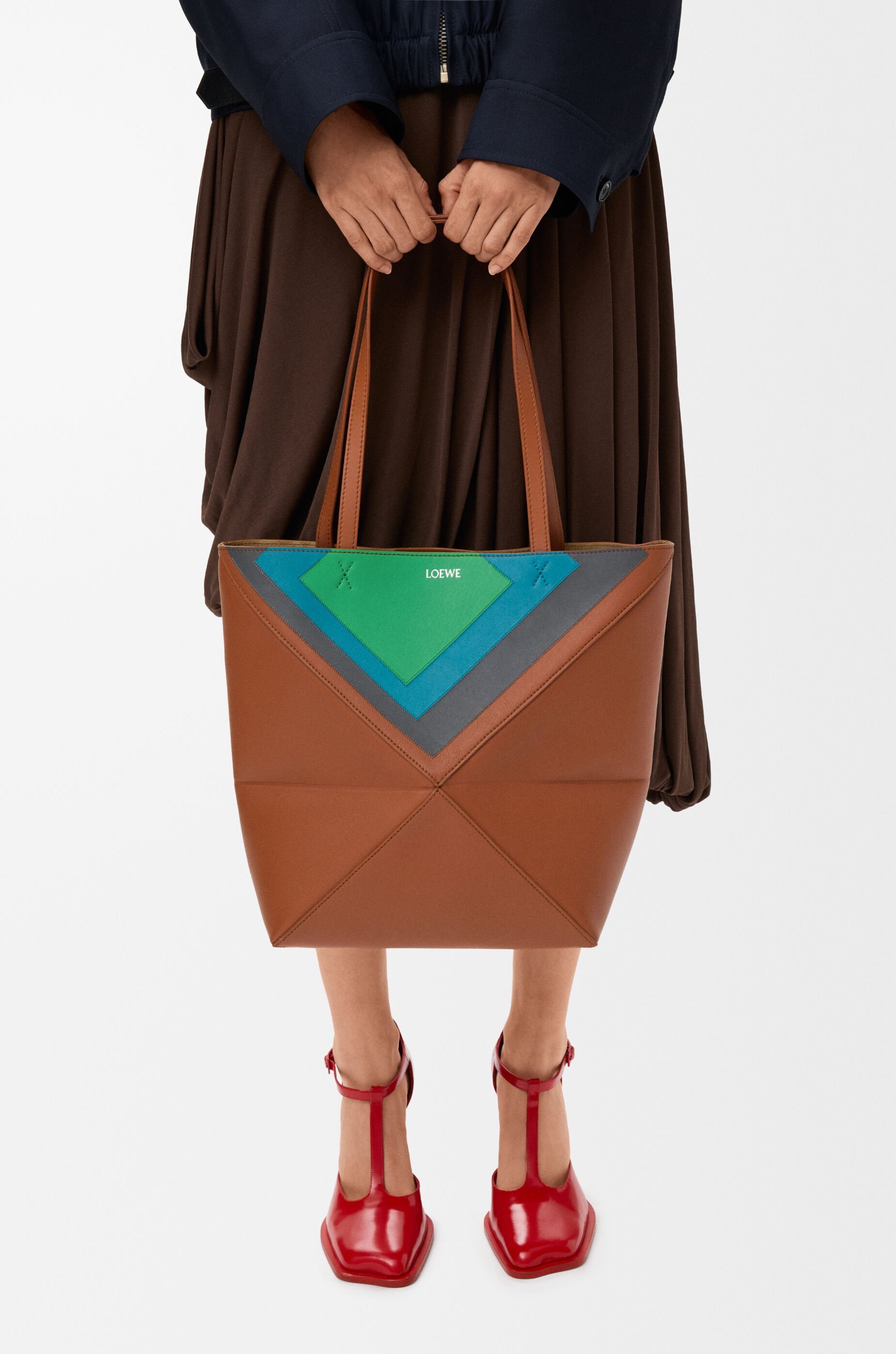 Loewe Puzzle Fold Convertible Medium Leather Tote In Multi