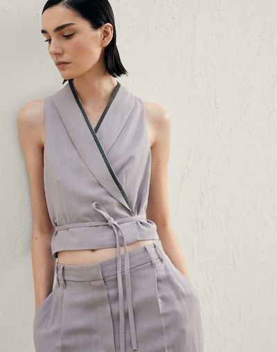 Brunello Cucinelli Tie-fastening Sleeveless Jacket In Gray