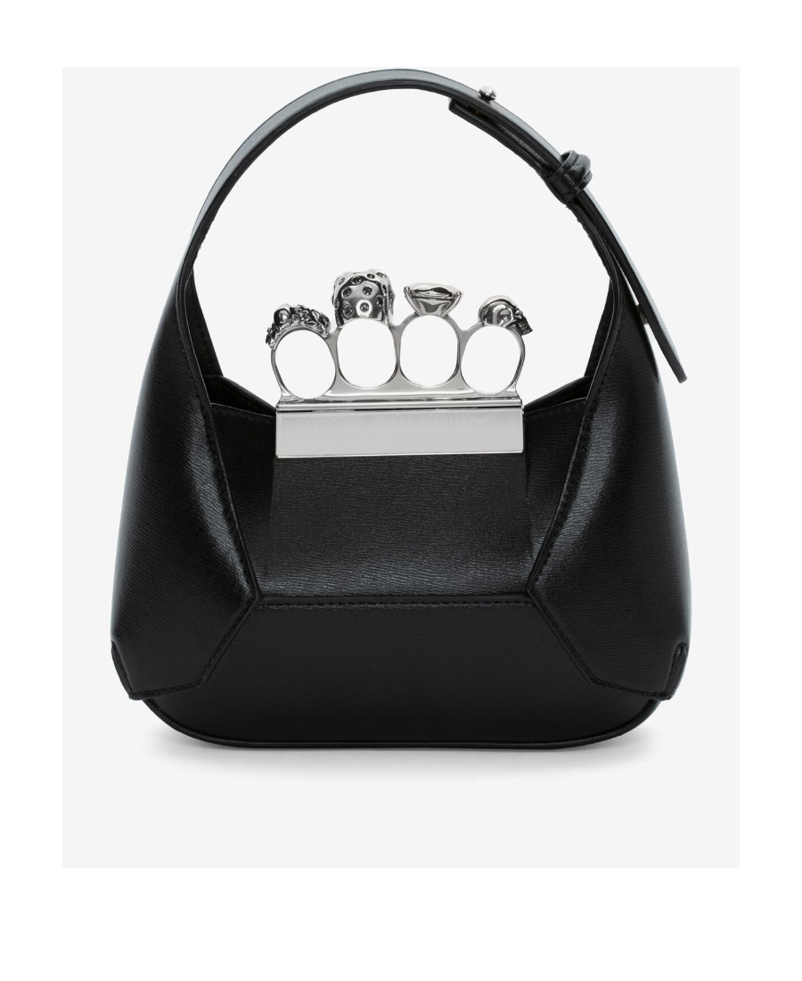 Alexander Mcqueen Mini Jewelled Leather Hobo In Black