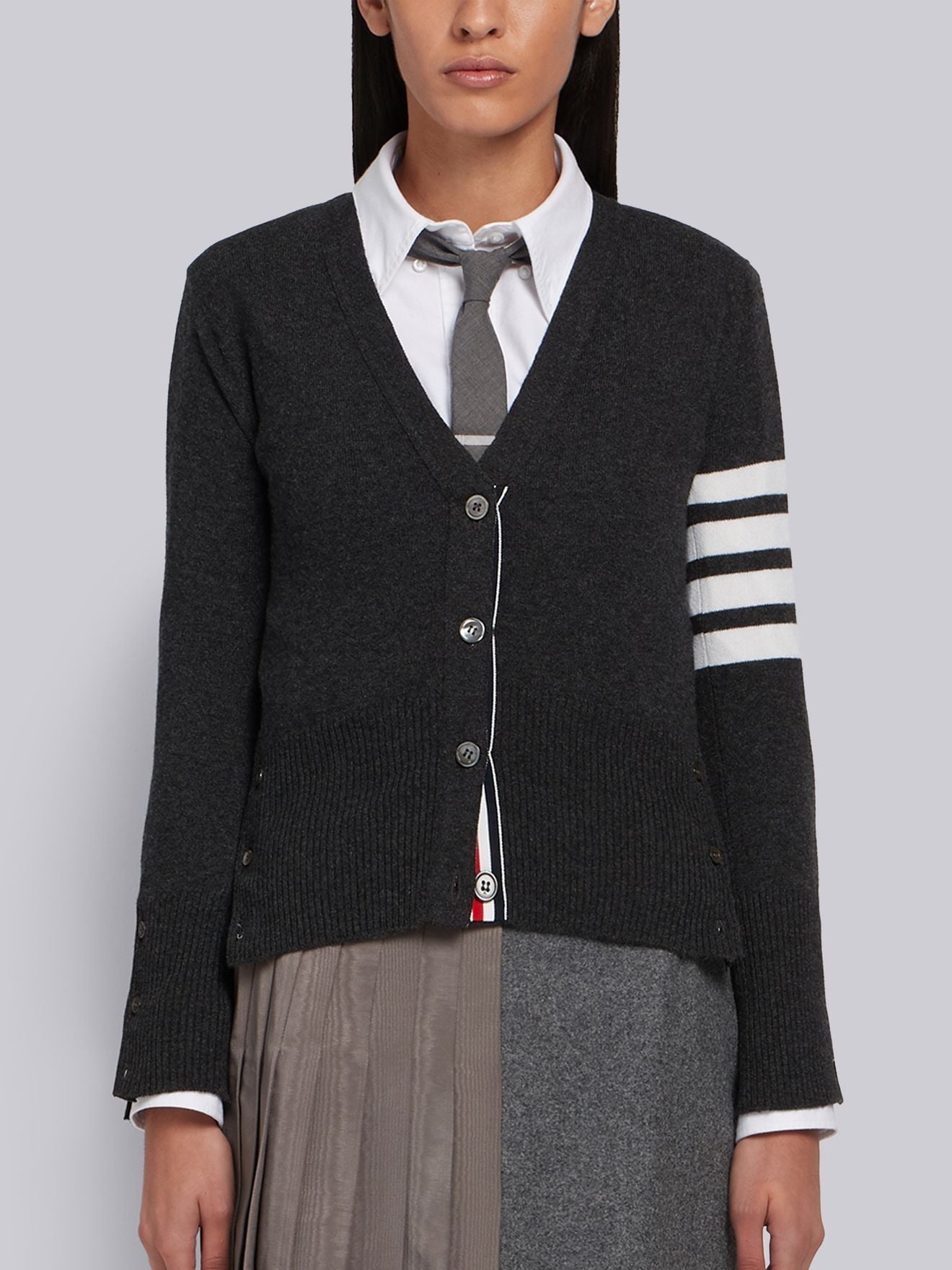 Thom Browne Cashmere Striped-sleeve V-neck Cardigan In Black