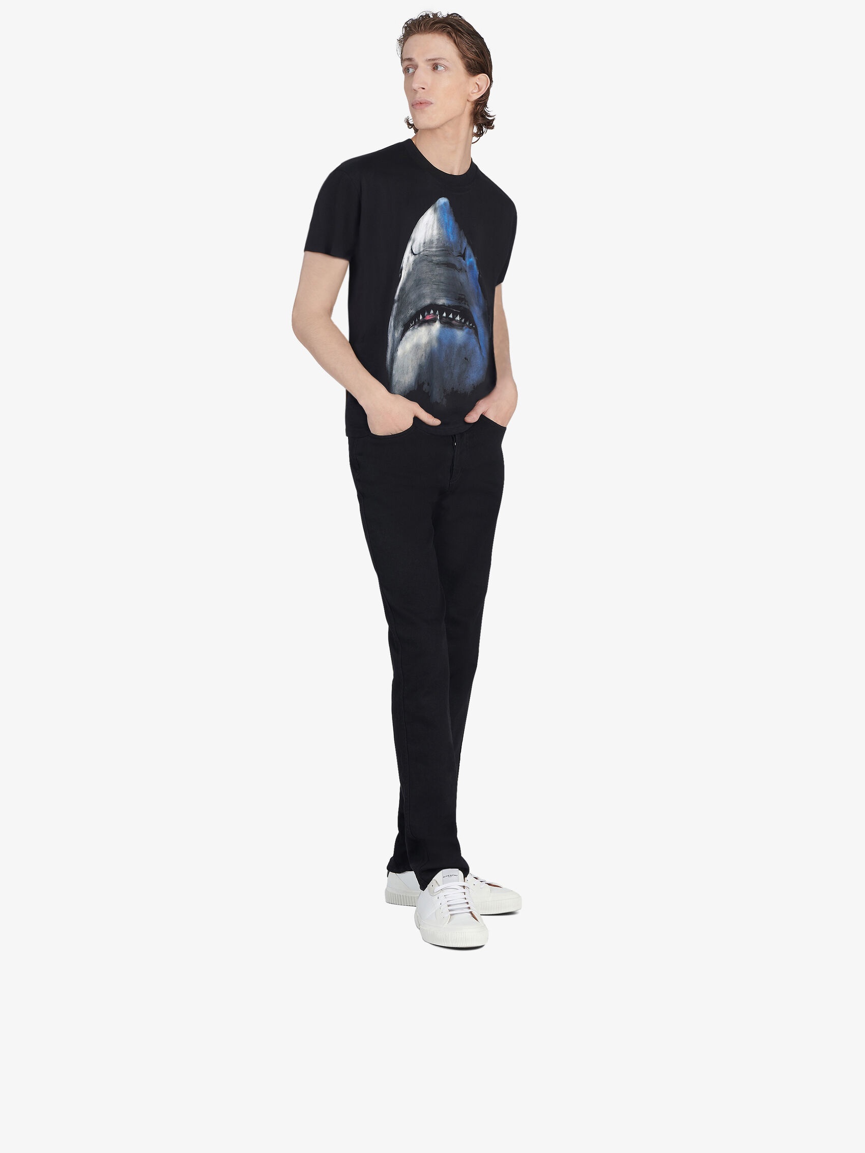 Givenchy Shark Print Cotton Short Sleeve T Shirt In Black