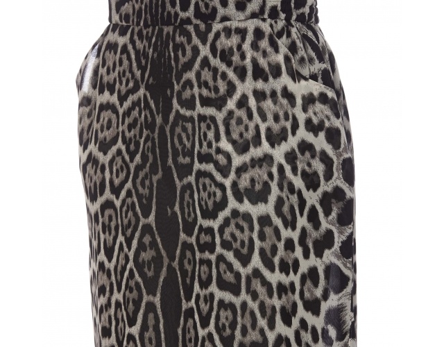 Saint Laurent Leopard-print Silk Skirt In Black