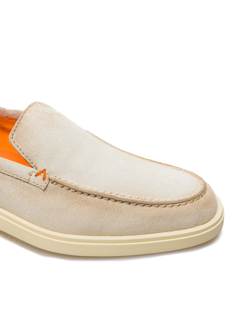 Santoni Loafers With Contrast Stitching And Suede Upper In Nude