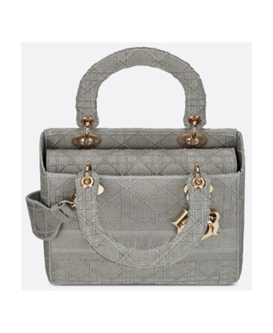 Dior Logo Medium Embroidered Shoulder Bag In Gray