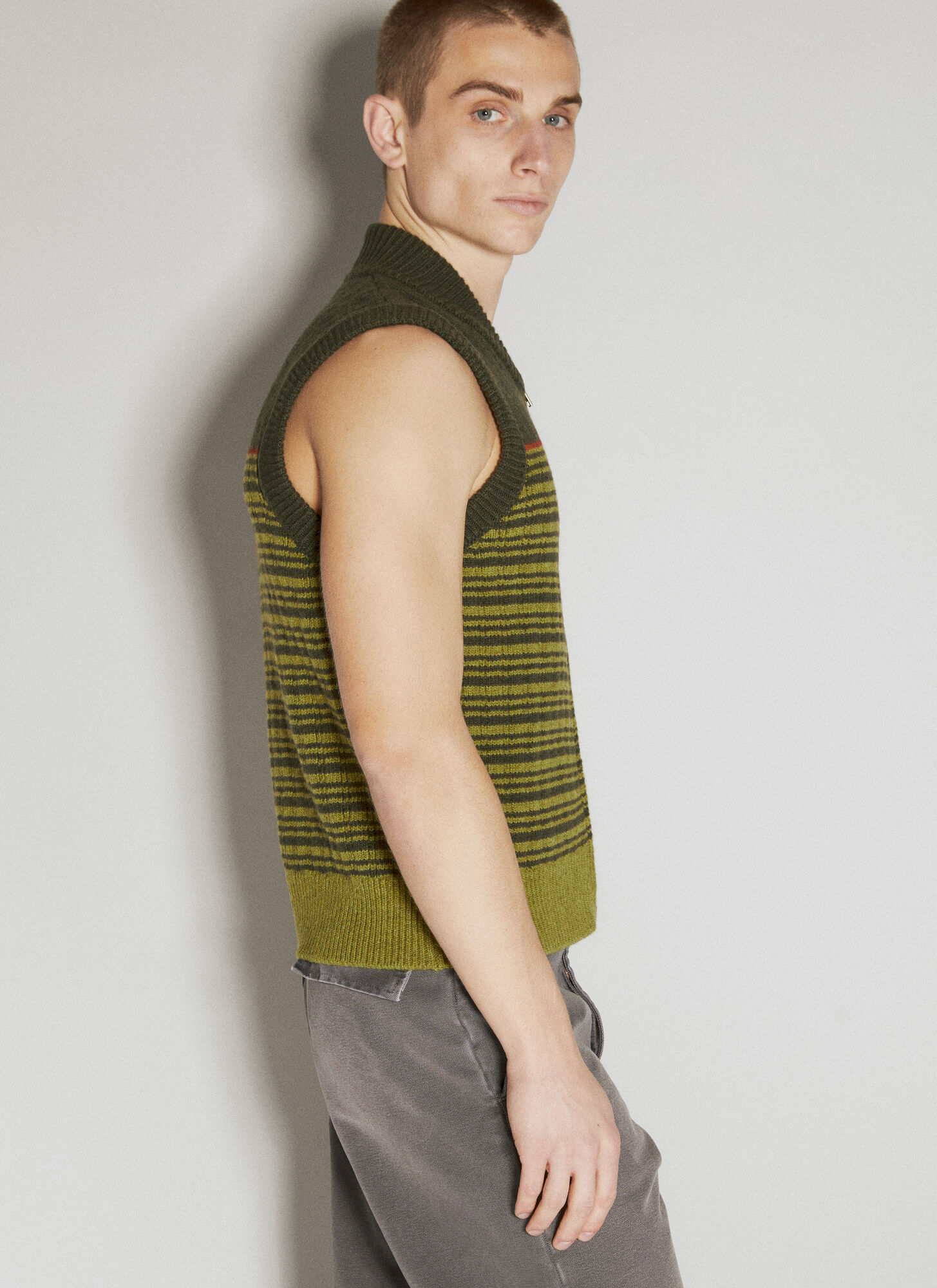 Shop Marni Zip-up Striped Knitted Gilet In Green