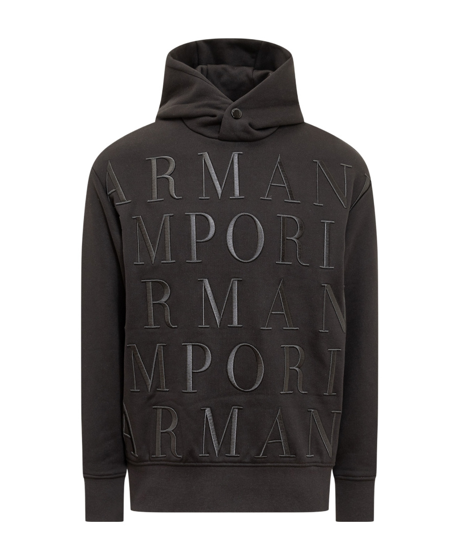 Emporio Armani Logo-embroidered Cotton Hoodie In Black