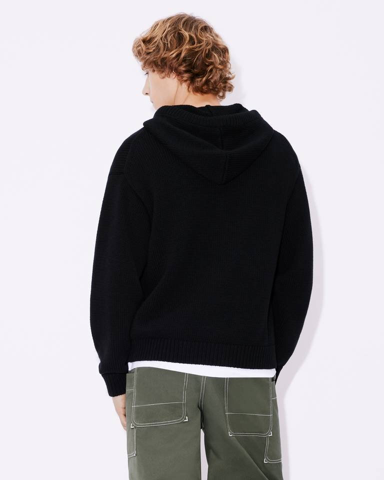 KENZO KENZO LOGO DETAILED DRAWSTRING KNIT HOODIE