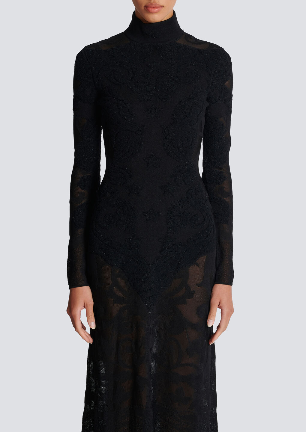 Balmain Semi-sheer Baroque Knit Midi Dress In Multi