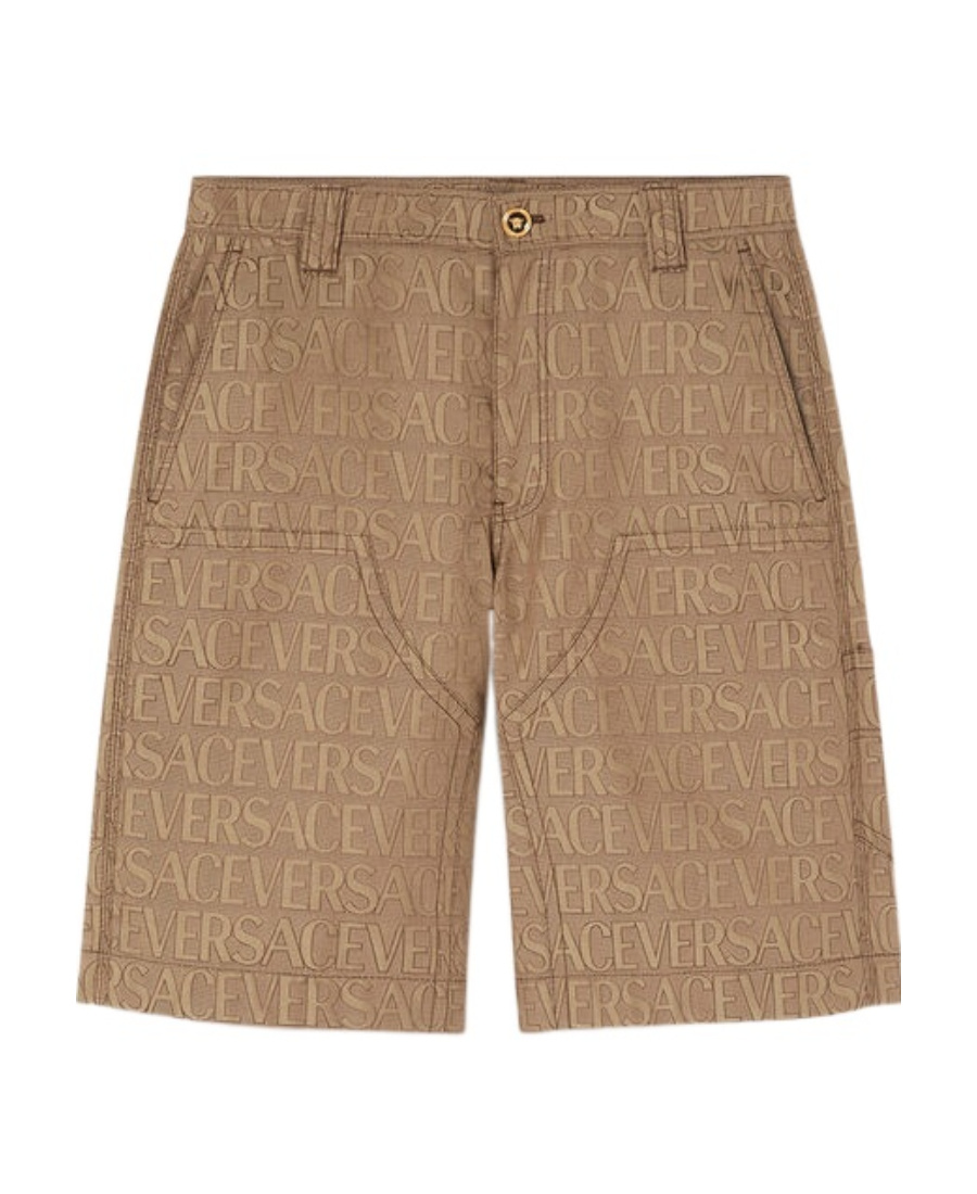 Versace Allover-jacquard Bermuda Shorts In Brown