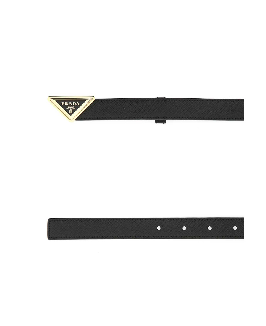 Prada Leather Belt Gold-tone Hardware In Black