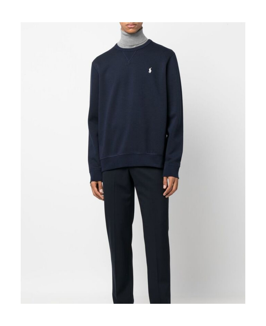 Polo Ralph Lauren Navy Blue Loopback Cotton Crewneck Sweatshirt In Black
