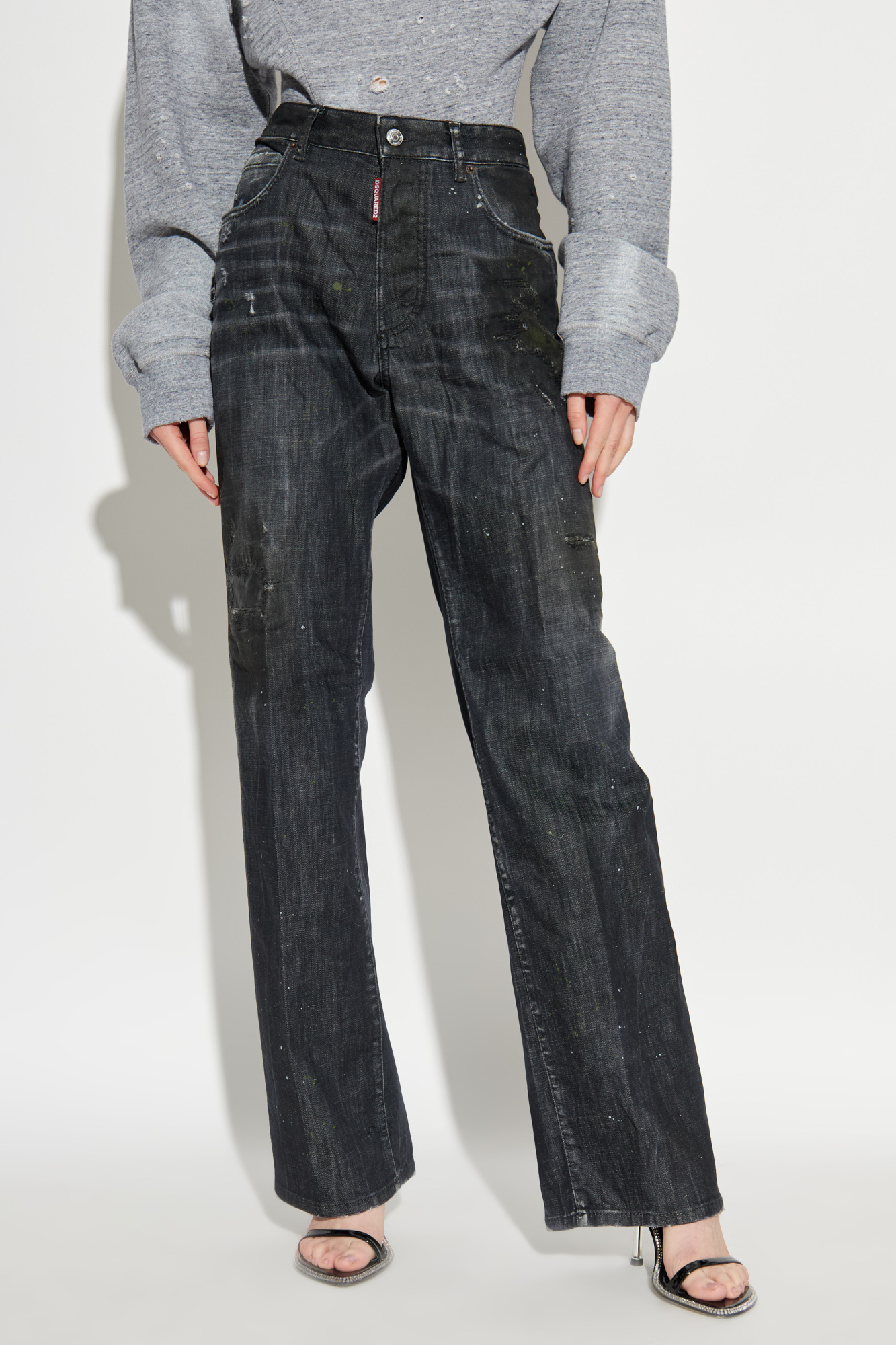 Dsquared2 Paint-splatter Distressed Jeans In Black