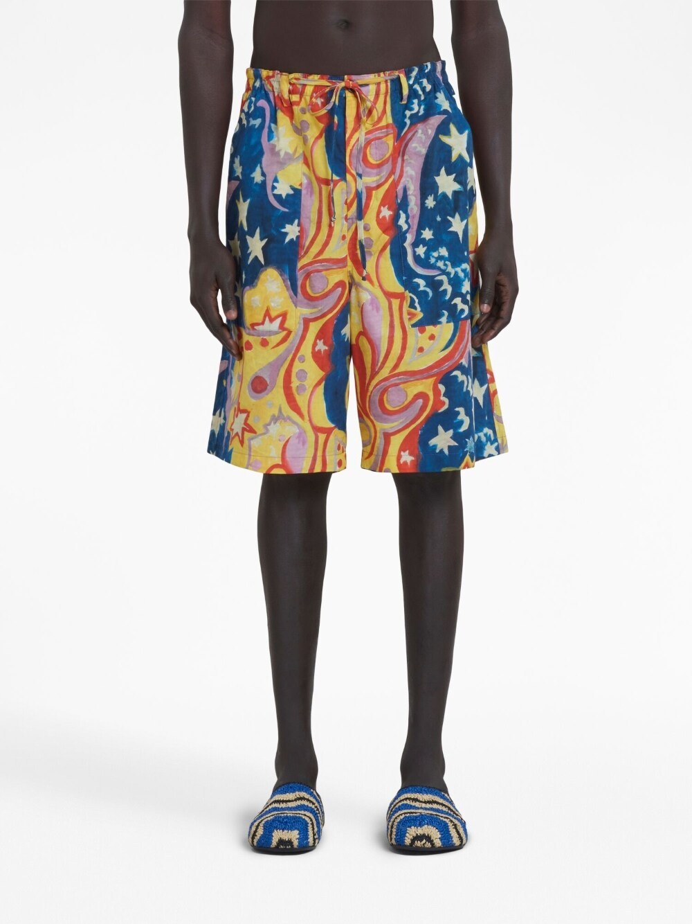 Marni Graphic-print Drop-crotch Shorts In Blue