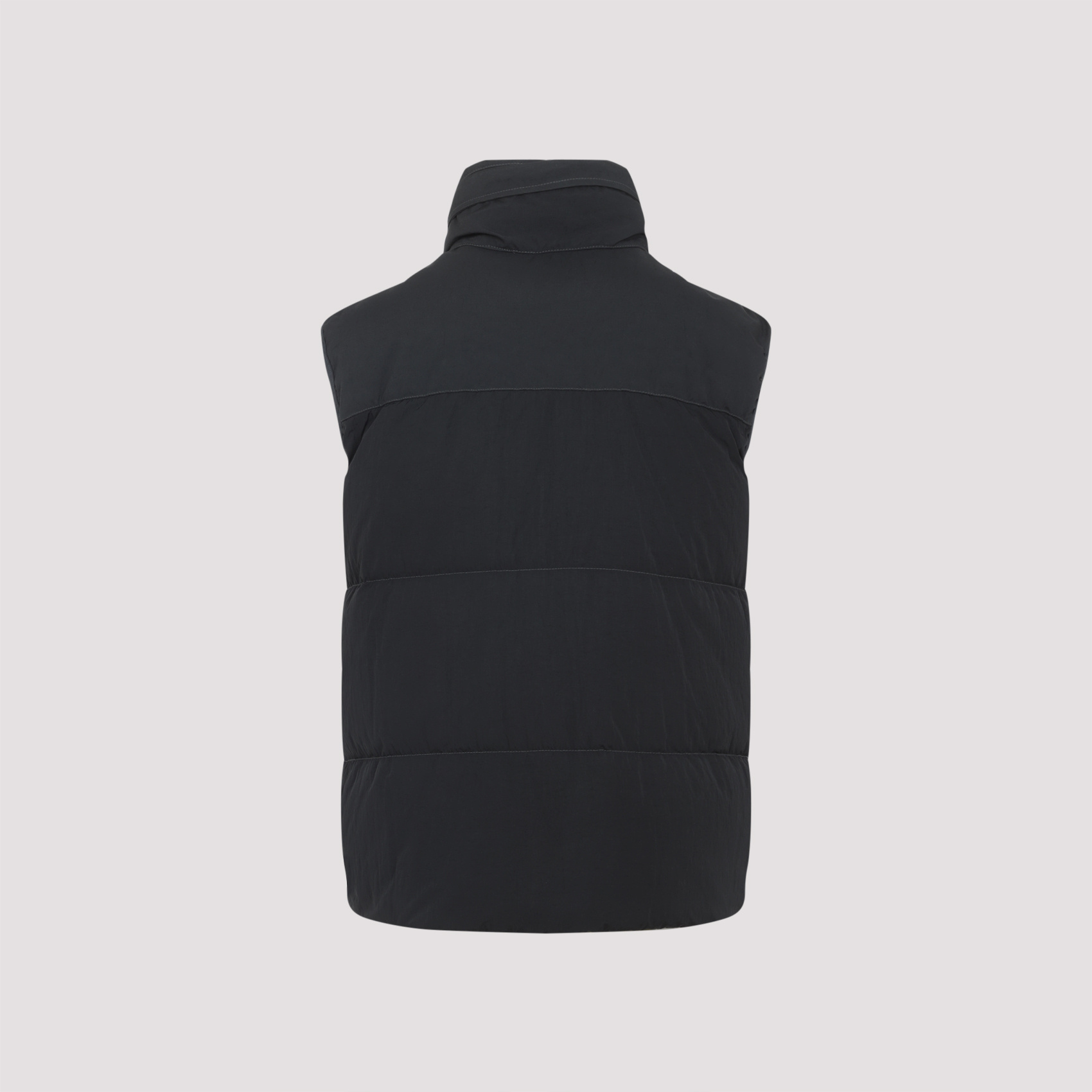 C.p. Company Black Vest With Mock Drawstring Neck And Logo Plaque On The Front In Black