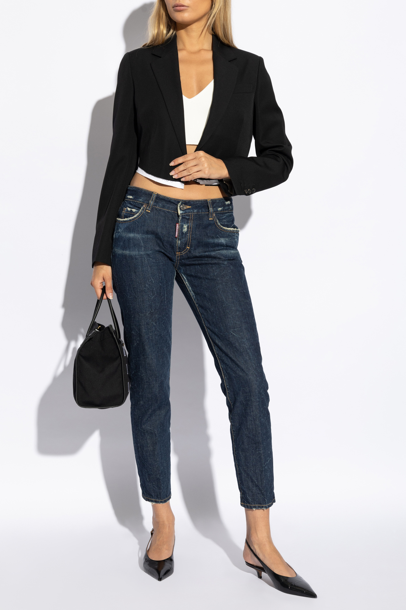 Shop Dsquared2 Dark Crinkle Washed Medium Waist Jennifer Jeans In Blue