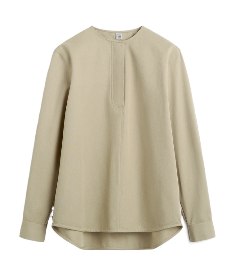 Totême Collarless Cotton Shirt In Nude