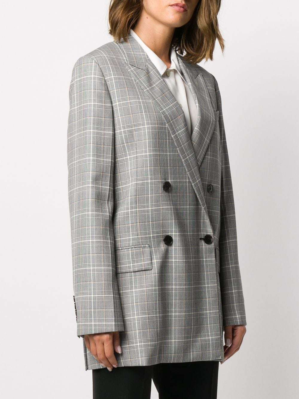 Shop Givenchy Check-pattern Double-breasted Blazer In Gray