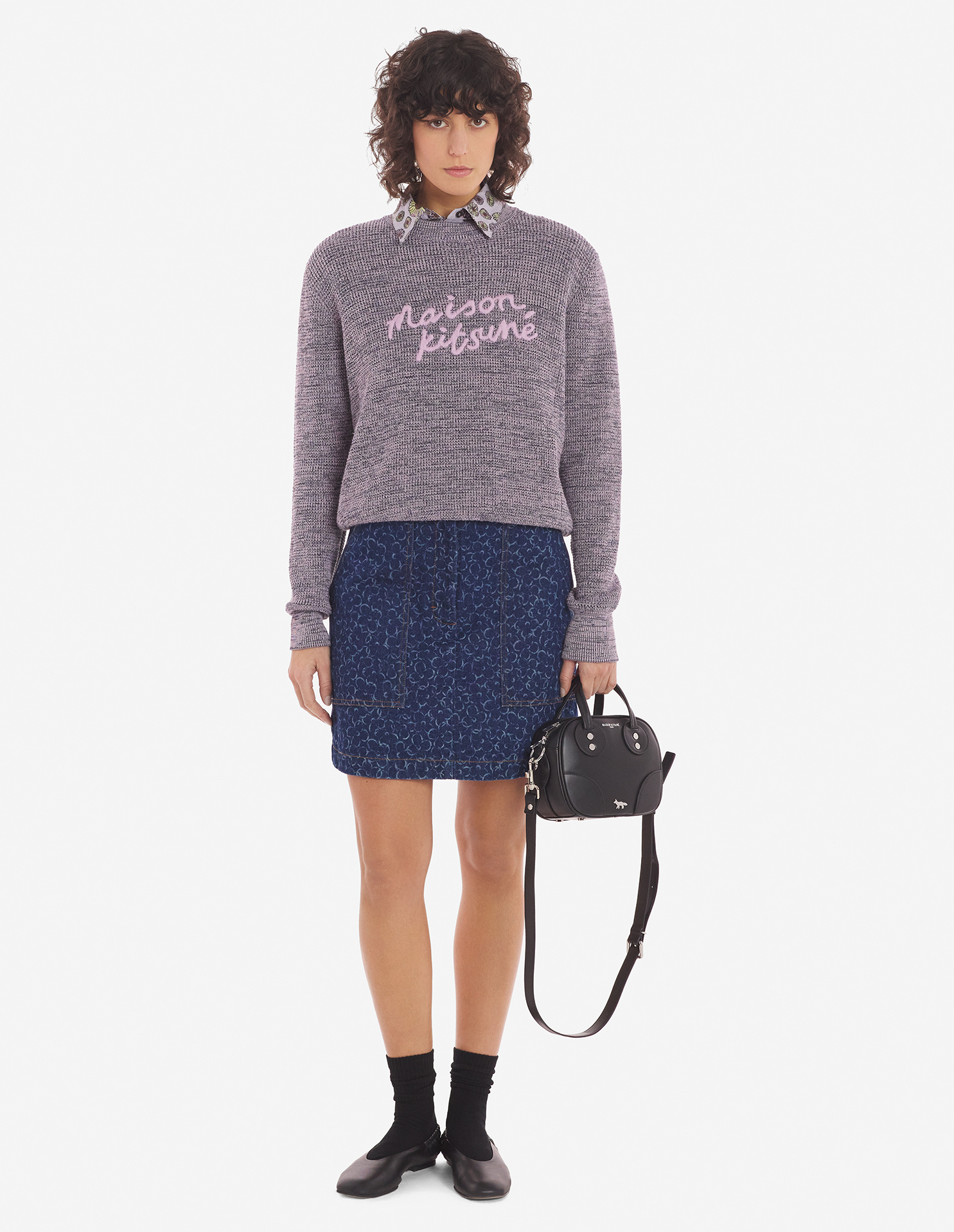 Maison Kitsuné Handwriting Logo-embroidered Jumper In Gray