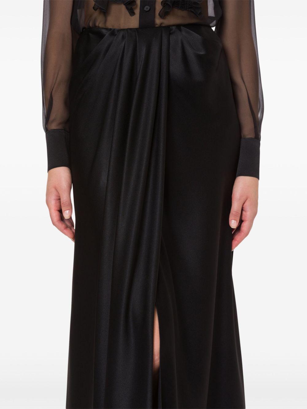 Alberta Ferretti Maxi Black Skirt With Diagonal Stitching In Silk Blend In Black
