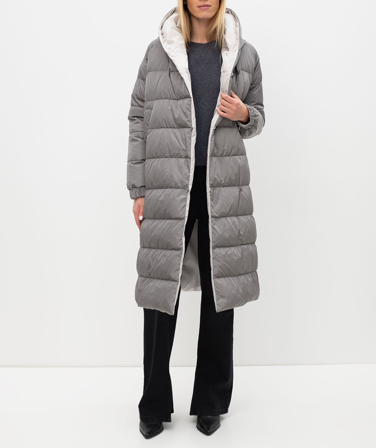 Max Mara Long-sleeved Hooded Cotton Suit In Gray