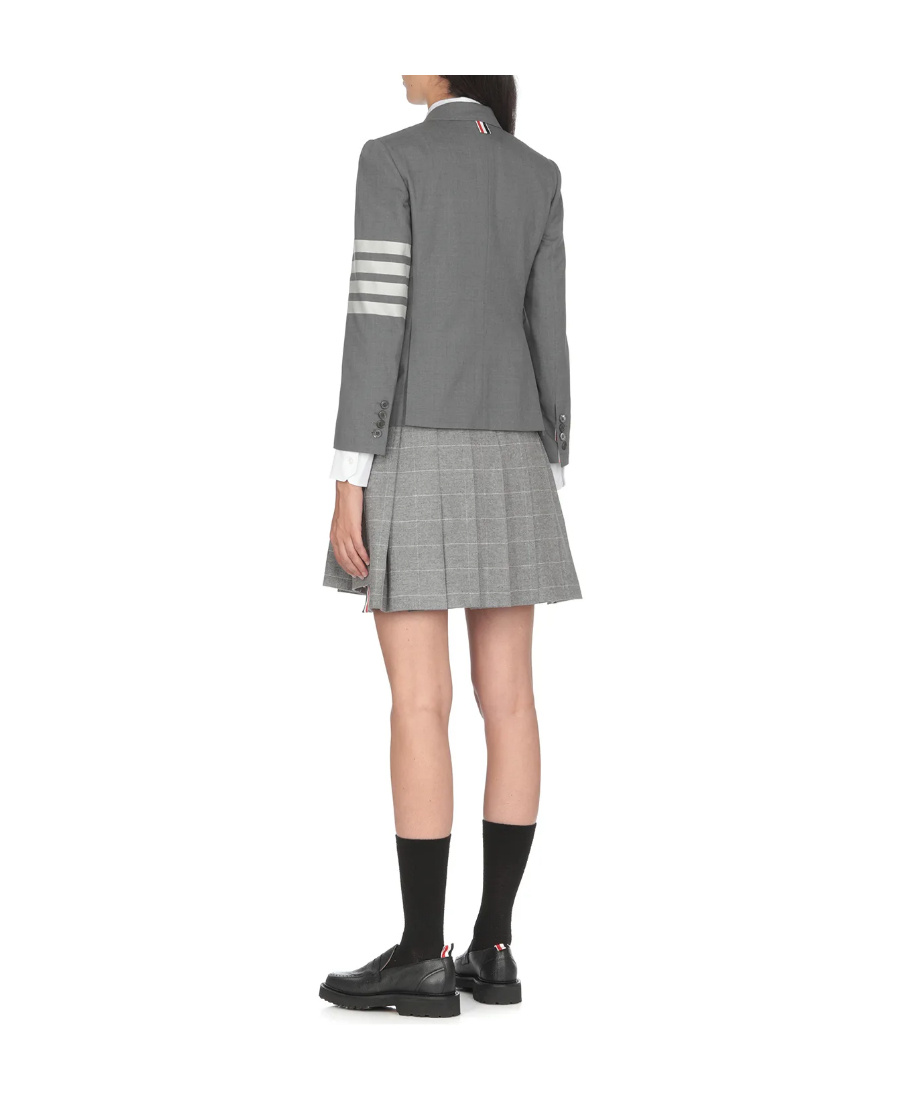 Thom Browne Four-bar Stripe Wool Cropped Single Breasted Blazer In Gray