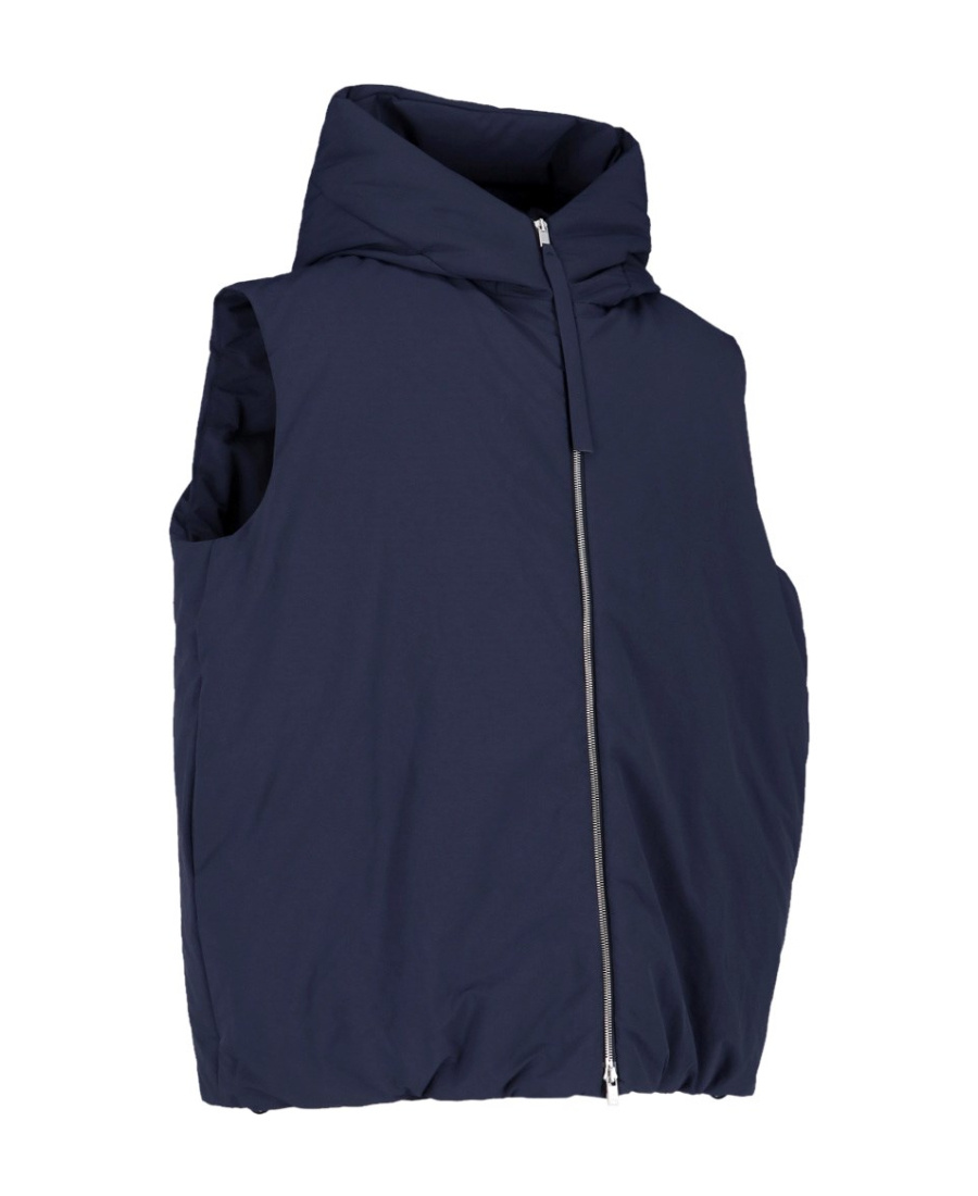 Jil Sander Padded Sleeveless Hooded Gilet In Blue