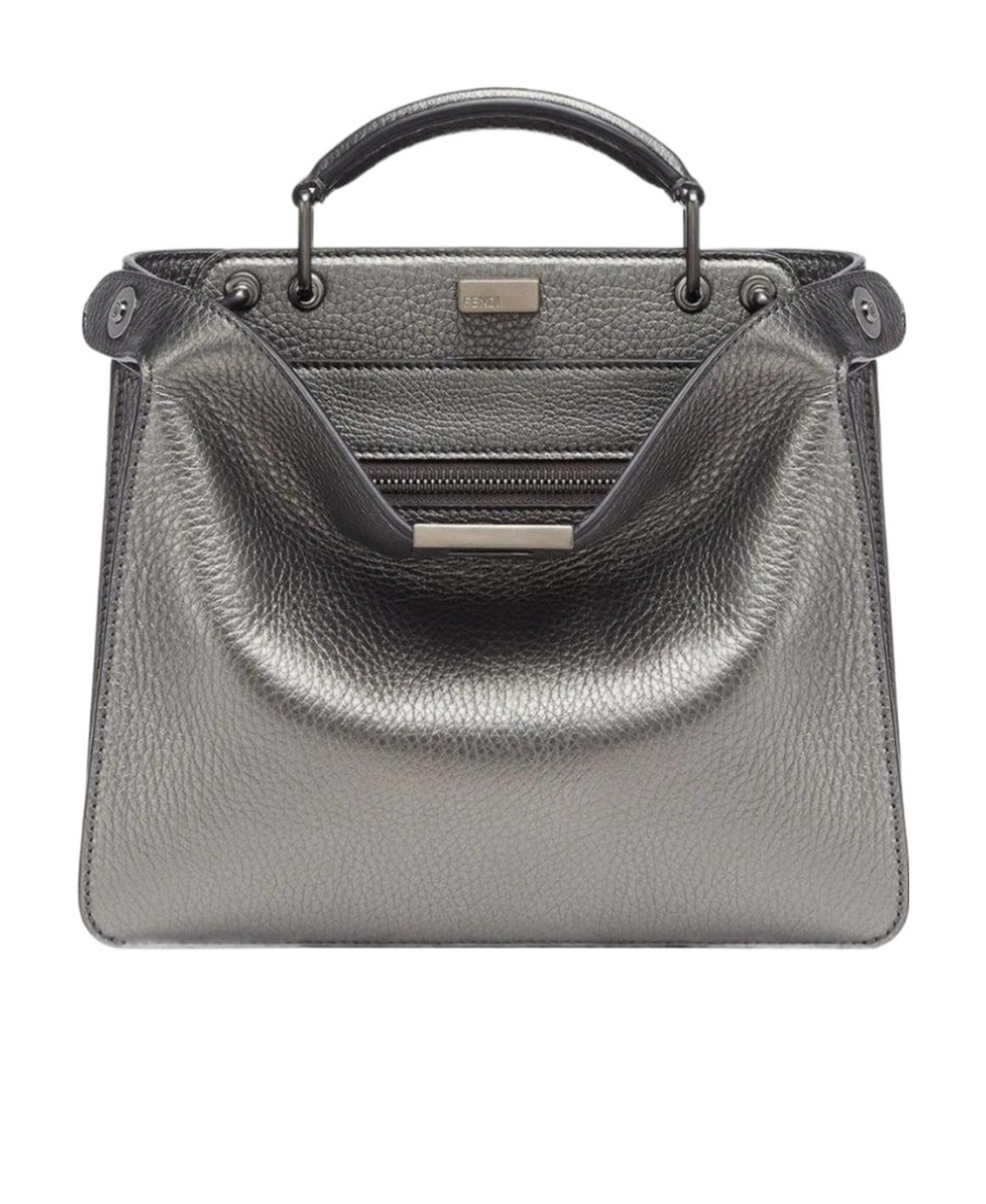 Fendi Peekaboo Metallic Tote Bag In Gray