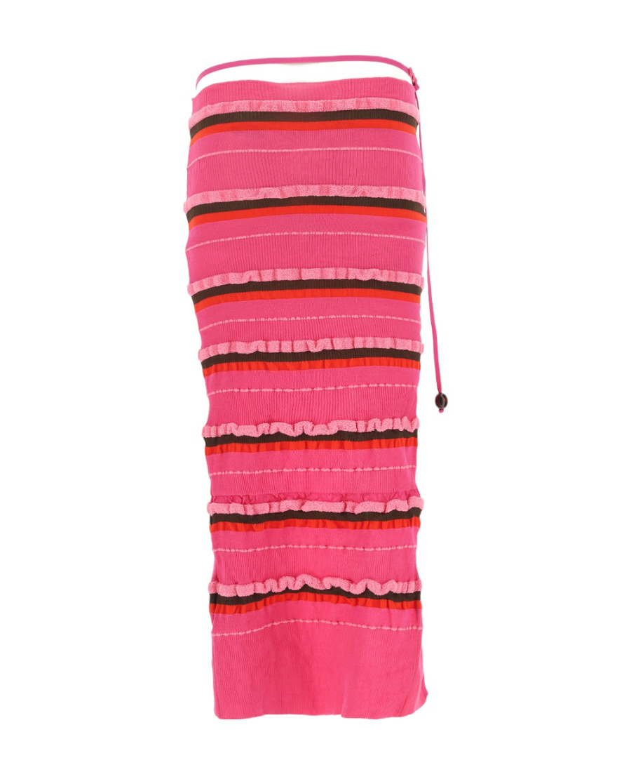 Jacquemus Striped Side Slit Midi Skirt In Red