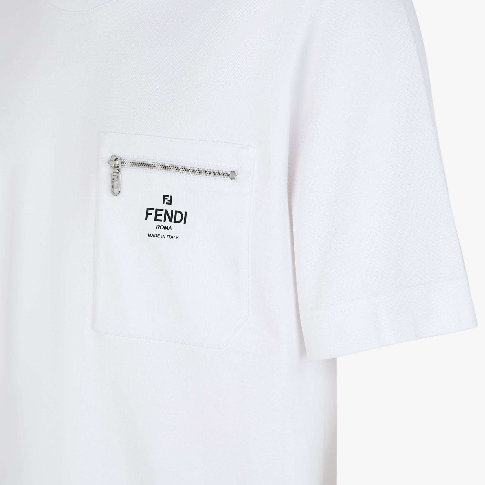 Fendi Men White Crewneck T-shirt With Log Print On The Front In Cotton Man In White