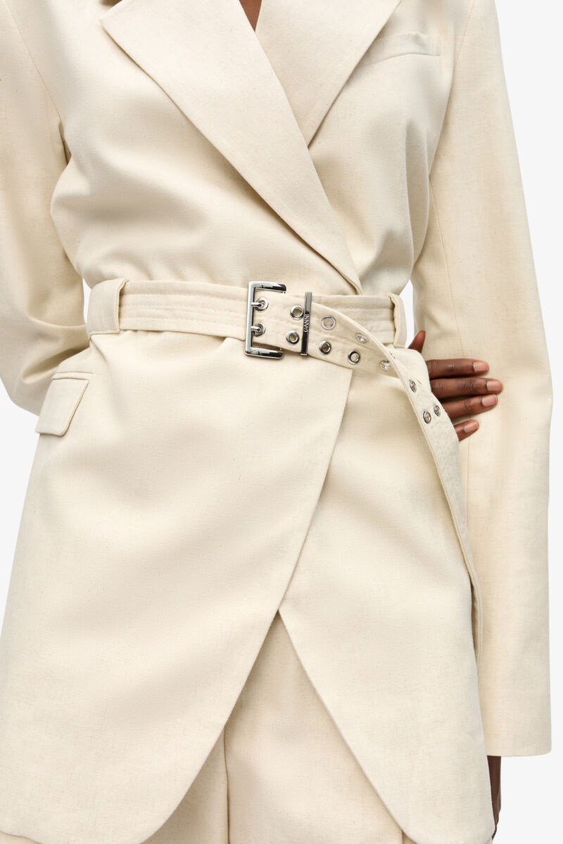 Ganni Womens Angora Tailoring Belted Cotton And Linen Blazer In White