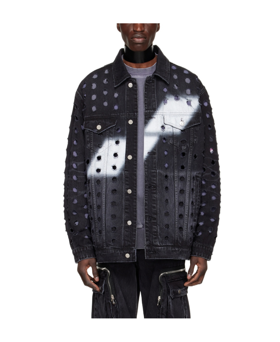 We11 Done Black Logo Denim Jacket In Black