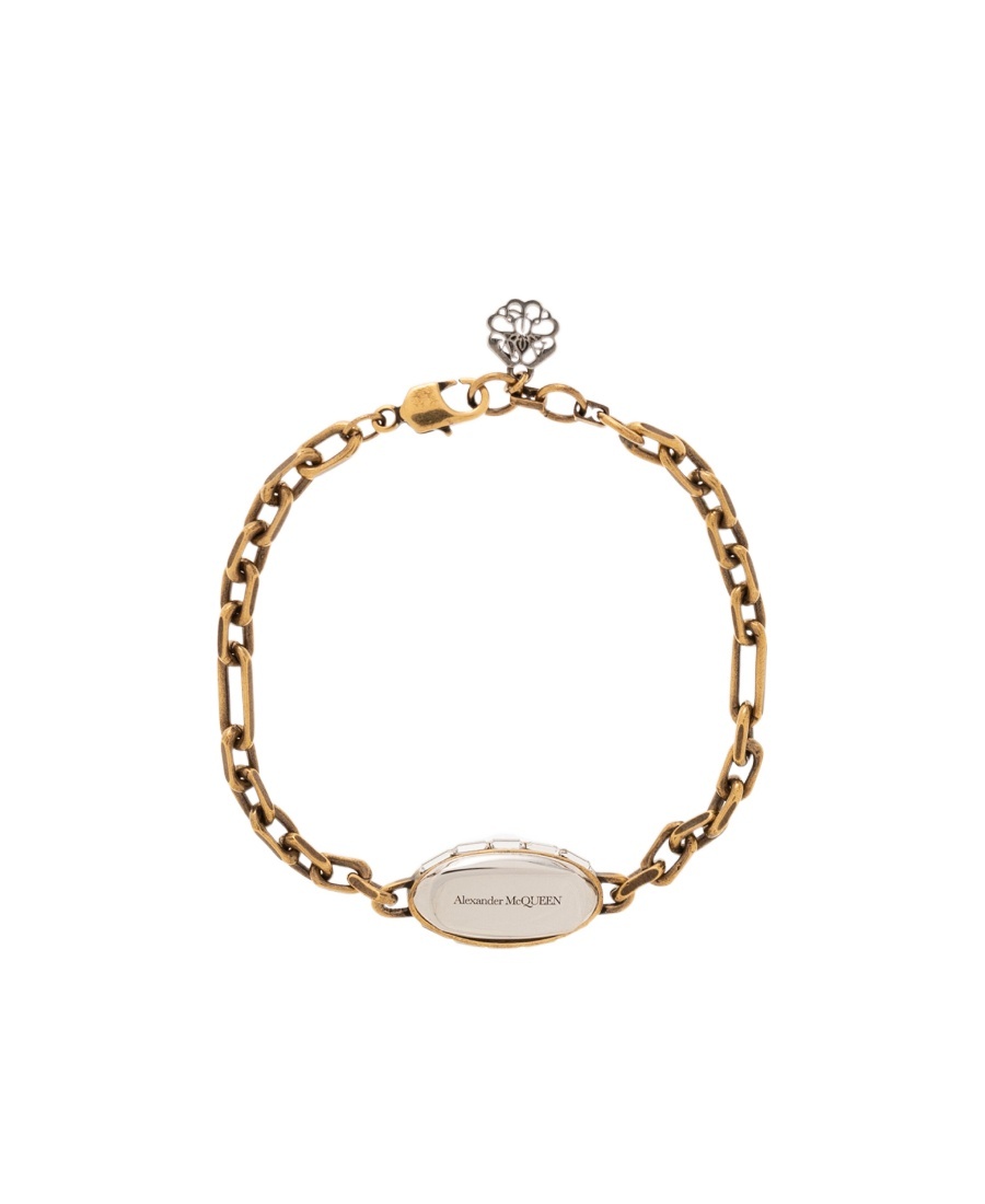 Alexander Mcqueen Cuban Link Chain Bracelet With Skull Detail In Yellow