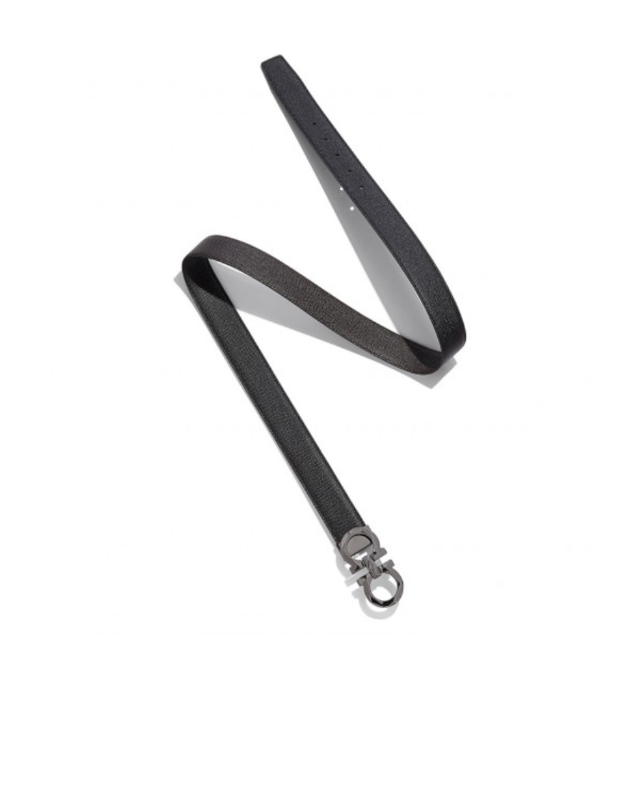 Ferragamo Salvatore Man's Bicolor Leather Belt With Logo Buckle In Black