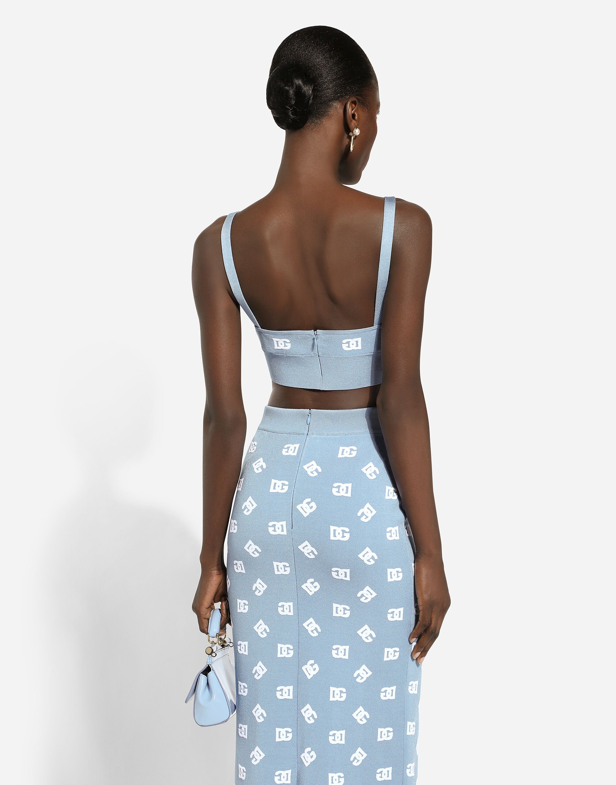 Dolce & Gabbana Jacquard Logo Cropped Top Tops Light Blue In Blue